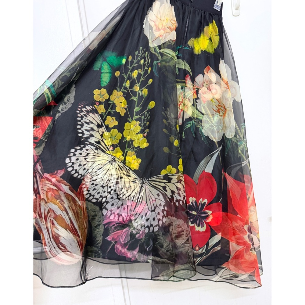 Alice + Olivia Nilda Maxi Skirt Black Essential Floral Silk Chiffon Full 0 - Picture 14 of 16